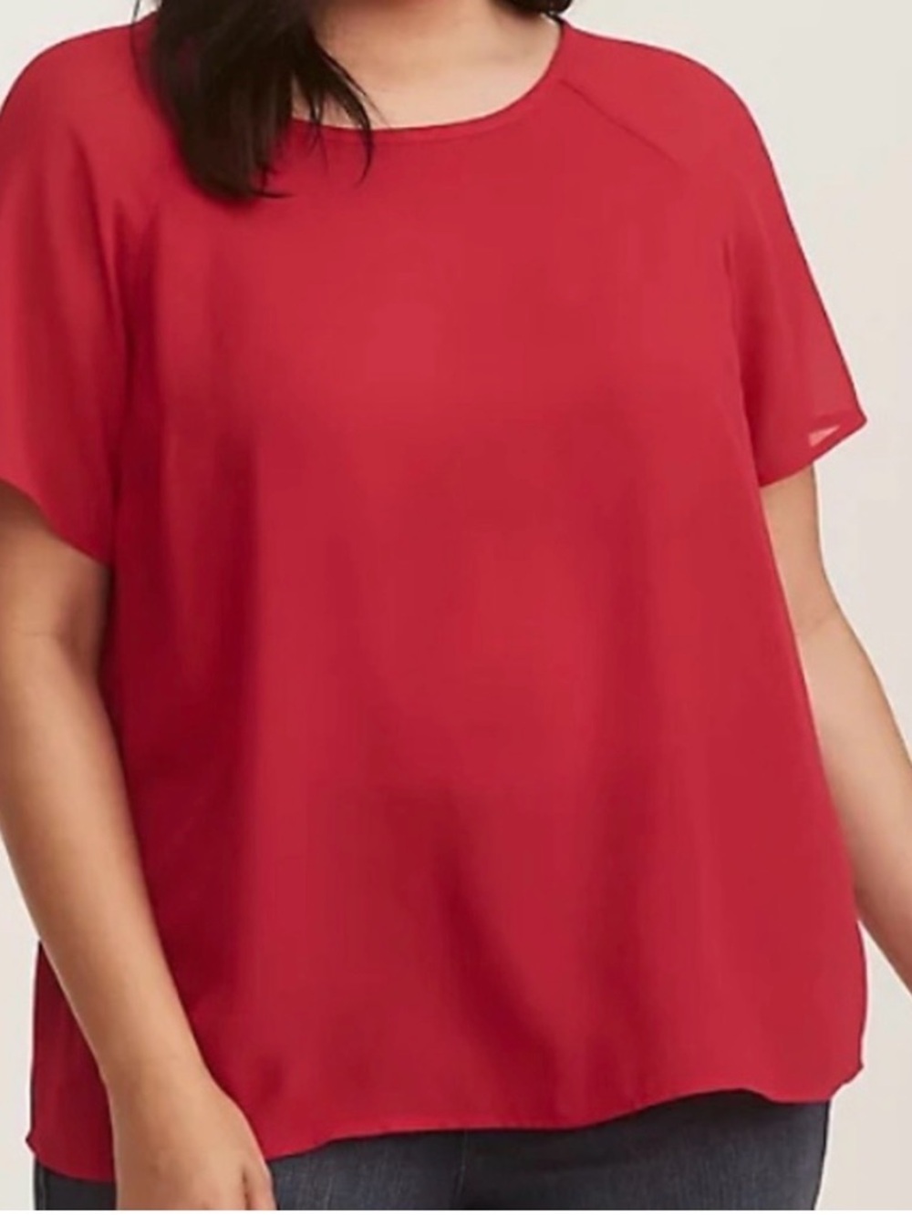 Women’s Red/Dark pink Sheer Torrid  Short-Sleeve Blouse - Classic Scoop Neck